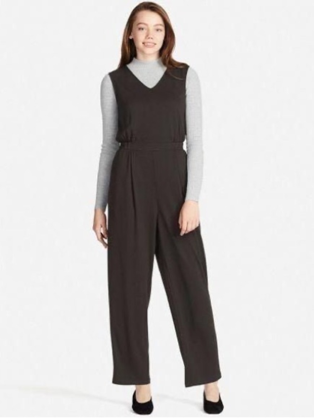 Uniqlo Black V-Neck Wide-Leg Jumpsuit